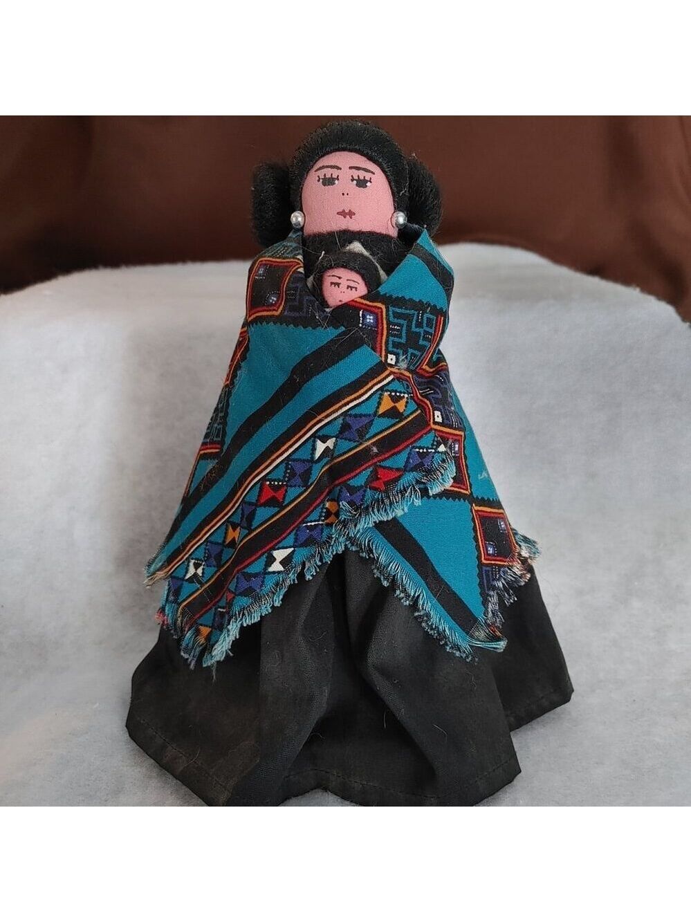 Navajo Cloth Folk Doll with Baby – Signed by Sylvana Nelson